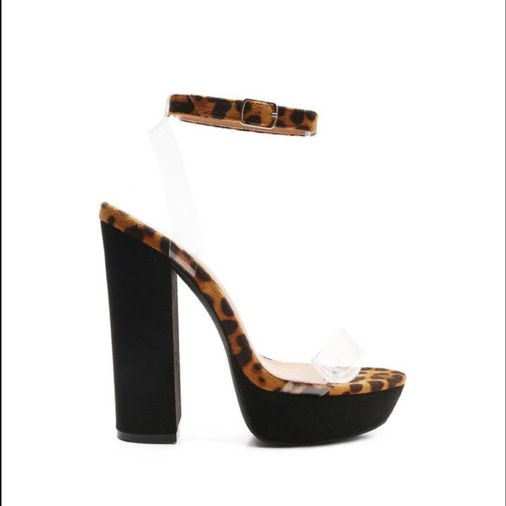 High chunky heeled transparent sandal leopard